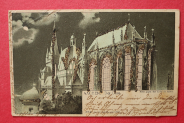 Postcard hold against light LUNA PC Aachen 1901 Cathedrale Moonlight Litho Town architecture NRW
